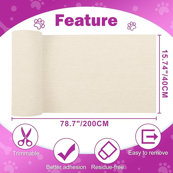 Anit Cat Scratch Couch Furniture Protector,78.7x15.8 Cat Wall Corner Scratcher Pads Mat,DIY Climbing Scratching Carpet Post Board Replacement