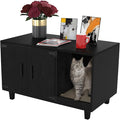 GDLF Modern Wood Pet Crate Cat Washroom Hidden Litter Box Enclosure Furniture House as Table Nightstand with Scratch Pad,Stackable (Black)