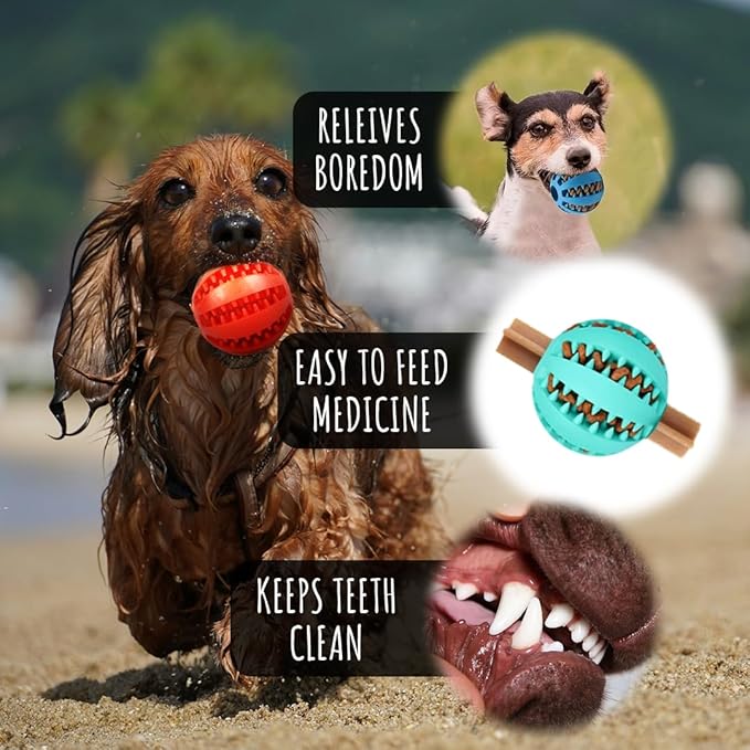 Interactive Pet Toy Balls,Treat Dispensing Ball for Dogs, Dog Balls for Training/Playing/Chewing, Dog Balls for Teeth Cleaning & Massage, Pack of 3 Assorted Colours,3inch/2.5inch/2 inch