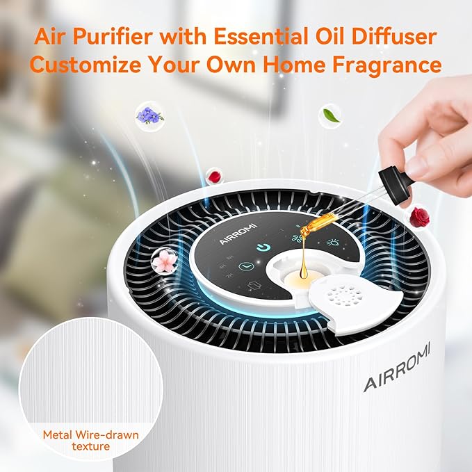 AIRROMI Air Purifier for Bedroom with HEPA 3-in-1 Filter, Pet Air Purifier for Home Cat Pee Smell, Covers Upto 990 Ft², Quiet 360° intake Air Cleaner for pet hair,allergies,Dust,Smoke A2001 White