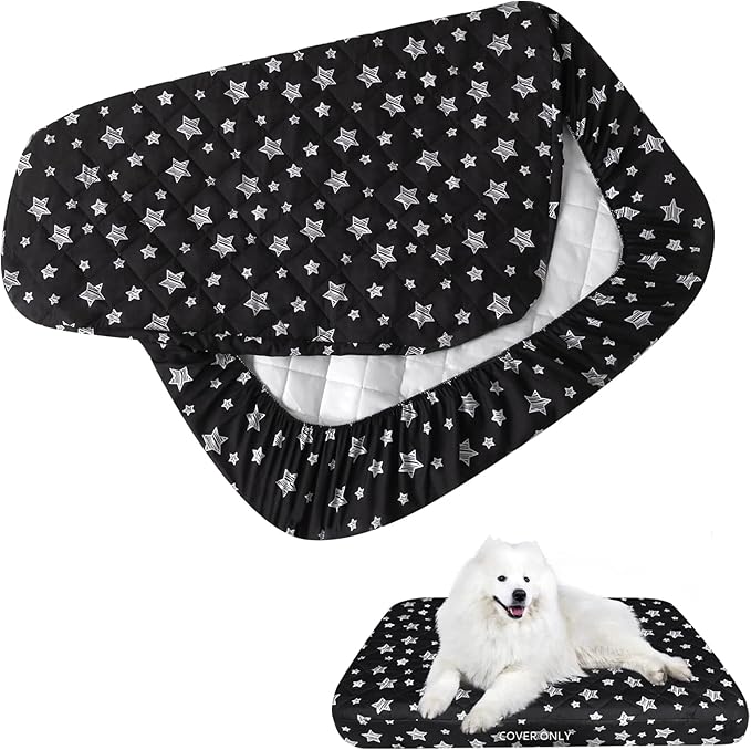Waterproof Dog Bed Covers Replacement Washable Pet Hair Easy to Remove, Noiseless Quilted Puppy Pet Bed Cover Lovely Black Star Print 32x44 Inches, for Dog/Cat, Cover Only