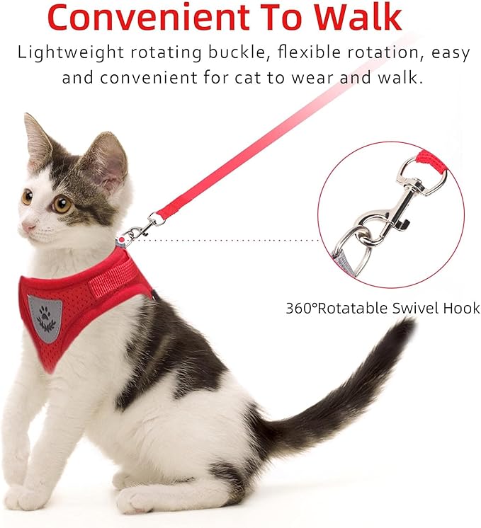 Cat & Dog Vest Harness - All Weather Mesh, Reflective Strap, Step-in Adjustable for Small Cats & Dogs (Red, XS)