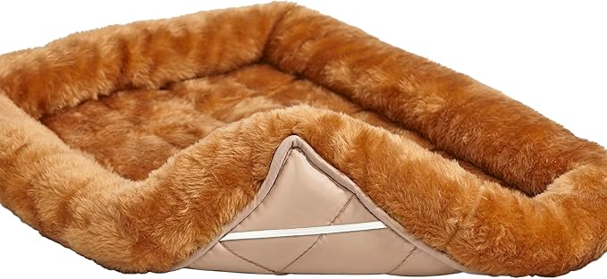 MidWest Homes for Pets QuietTime Dog Bed – Cinnamon Faux Fur Bolster, Ultra-Soft and Machine Washable, Fits 42-Inch Crates and Carriers, for Large Breed Dogs