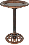Alpine Corporation | 28" Bronze Outdoor Pedestal Birdbath with Scrollwork Base and Ground Stakes — Elegant Garden Décor, Durable Weather-Resistant Design for Lawn, Patio, or Yard