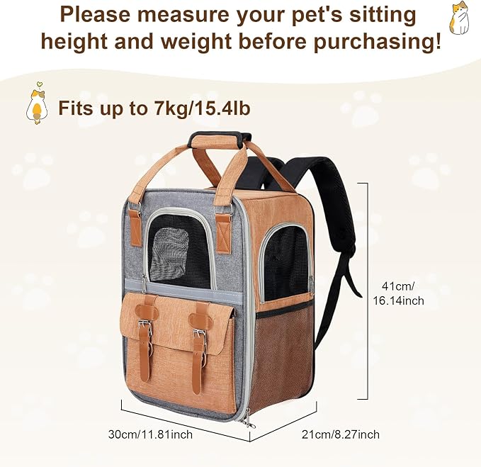 ‌YooxArmor Cat Carrier Backpack, Airline Approved Mesh Dog Backpack with Breathable, Hiking, Travel, Camping, Pet Carriers Backpack for Large Cats and Small Dogs - Holds Pets up to 15 Lbs (Yellow)