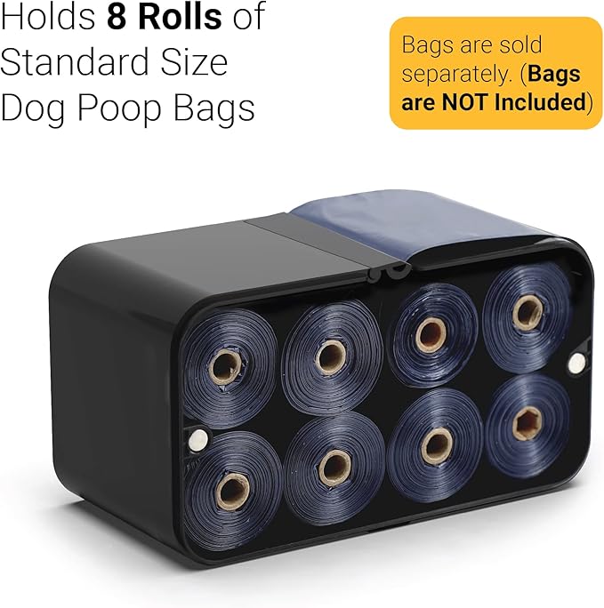 SVD.PET Dog Poop Bag Dispenser, Wall Mount Waste Bag Dispenser, Holds 8 Rolls of Waste Bags, Indoor/Outdoor Wall mount or Place on the Table (Black, Dispenser only)