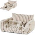 Hollypet Cat Bed Fluffy Plush Mutifuctional Double-Layer Soft Pet Couch Orthopedic Sofa Nest Beds for Small Cats and Dogs, Cream (25x20x13 inch)