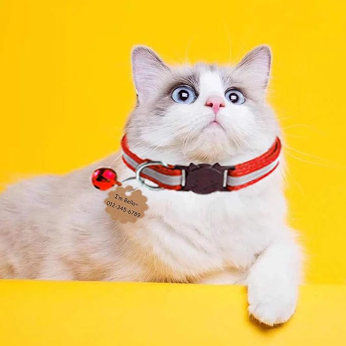 4 Pcs Cat Collars with Bell, Breakaway & Reflective, Nylon, 4 Colors, 7-12 Inch, Unisex, Small Breeds