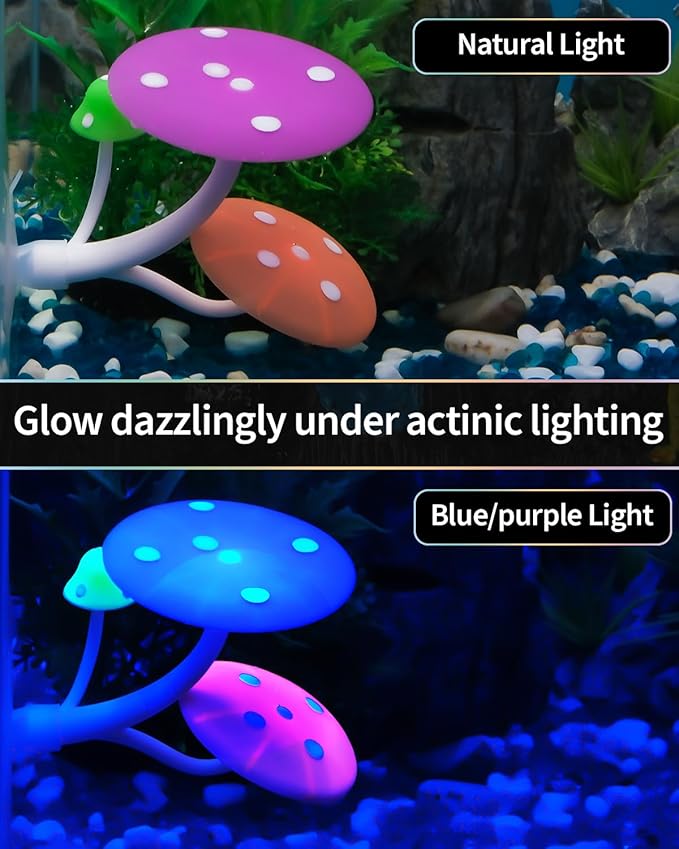 Uniclife Betta Mushroom Hammock Soft Aquarium Rest Bed Fish Breeding Playing Pad with Suction Cup Silicone Ornament Decoration Colorful Lifelike Decor for Fish Tank Landscape, 2 Pack