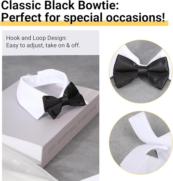 Segarty Bow Tie Cat Collar for Neck Girth 8.8-10.5 in, Tux Puppies Dog Bowtie with Handcrafted Adjustable White Collar Formal Pet Cats Necktie for Cats Small Dog Wedding Party
