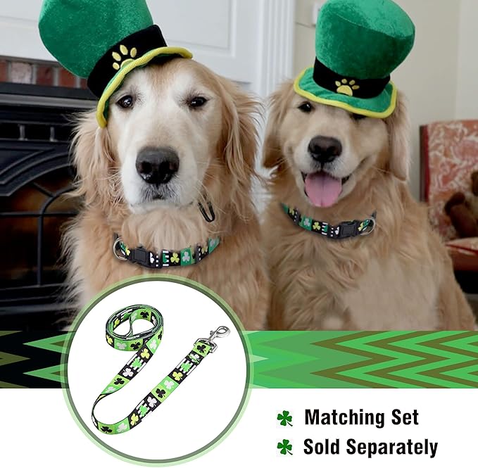 Native Pup St Patricks Dog Collar- Saint Patrick Green Shamrock Pet Collars- St. Patrick’s Lucky Irish- Cute Boy Girl Puppy Gift- Adjustable for Small, Medium, Large Breeds (Patterned Shamrock, Large)