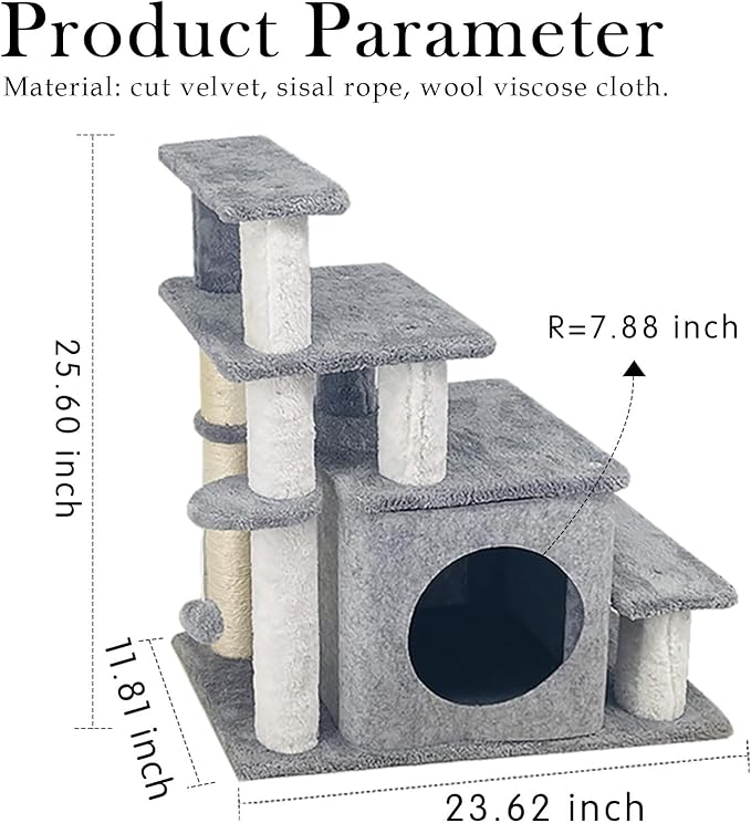 25.6in Cat Tree Tower, Cat Condo with Sisal-Covered Scratching Posts, Cat House Activity Center Furniture for Kittens, Cats and Pets - Dark Gray ﻿