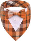 ADOGGYGO Fall Dog Tuxedo Bandana, Orange Plaid Pet Tux Collar with Bowtie, Adjustable Halloween Thanksgiving Formal Costume for Extra Small Dogs Pets (XS)