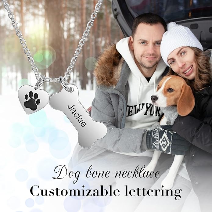 Personalized Cute Dog Cat Paw Name Necklace Forever Love Custom Heart Pendant Pet Name Necklace Gift for Pet Lovers