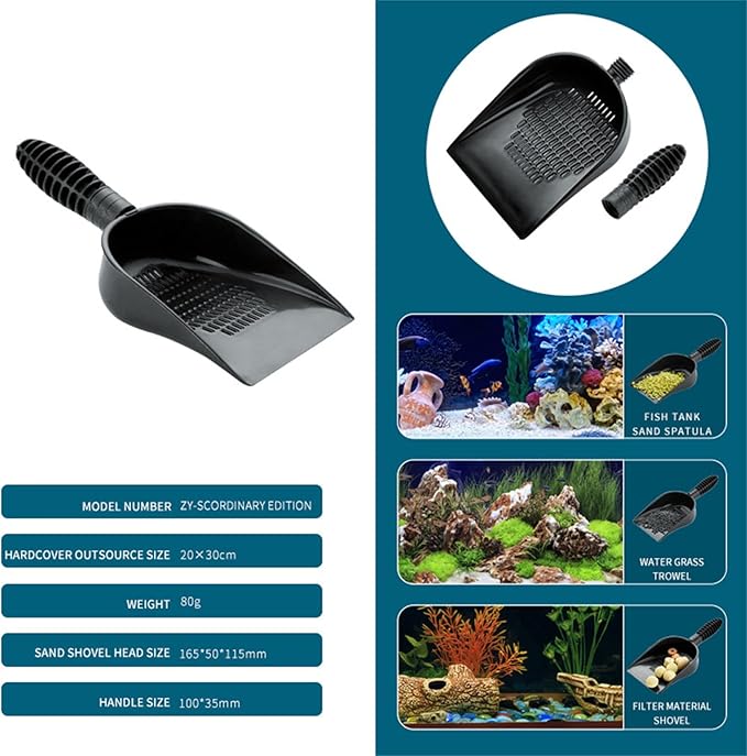Aquariums Sand Shovel Fish Tanks Tool with Ergonomic Handle Aquariums Scooper Sifter Cleaner PVC B#
