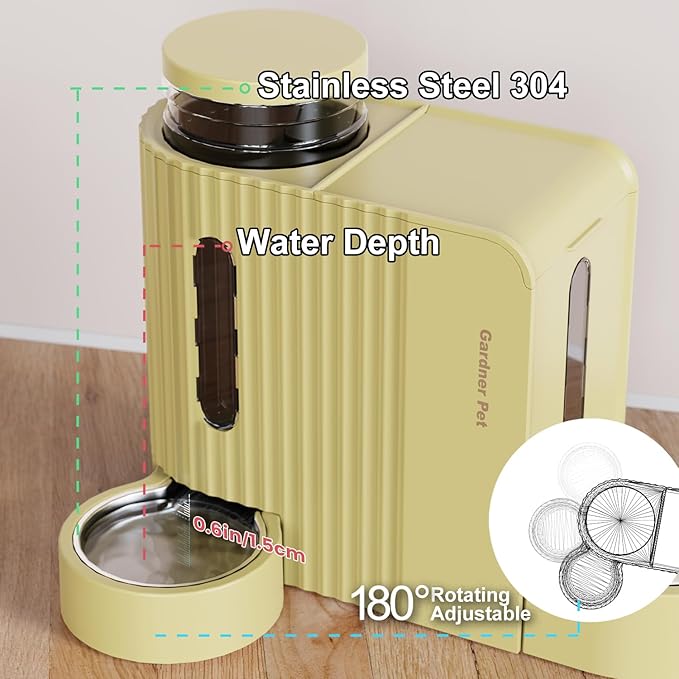Gardner Pet Gravity Automatic 2-in-1 Pet Feeder, 0.8 Gallons*2 Cat Feeder and Water Dispenser Set, 100% BPA-Free and Stainless Steel Water Bowl for Dogs, Cats, Rabbits, Puppies (Yellow)