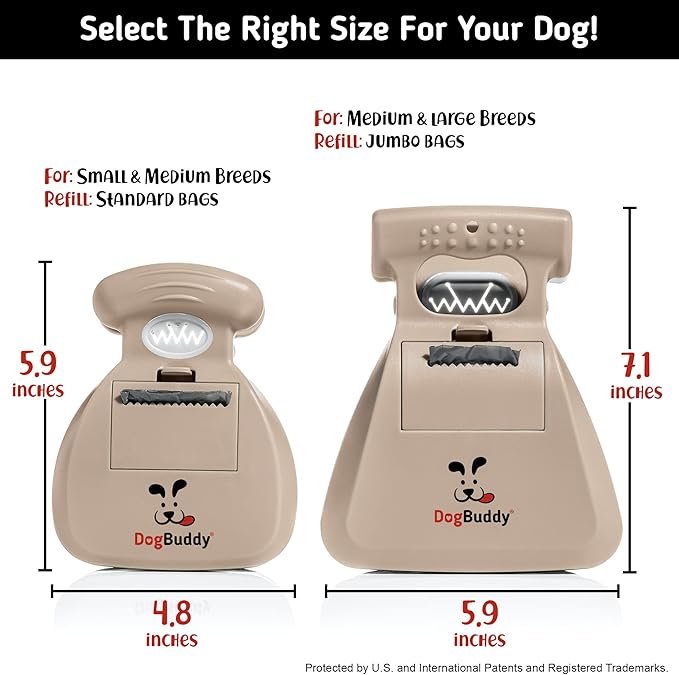 DogBuddy Pooper Scooper, Portable Dog Pooper Scooper, Poop Scooper for Small and Large Dogs, Pooper Scooper with Bag Attachment, Leash Clip and Dog Waste Bags Included (Large, Taupe)