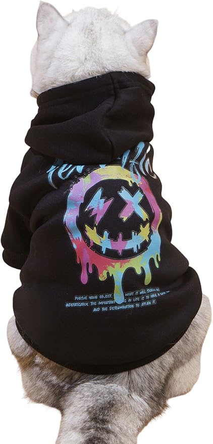 QWINEE Hoodie Shirt Sweatshirt - Stylish Clothes for Dogs, Cats, Kittens, Puppies - Small Medium Large - Black Medium