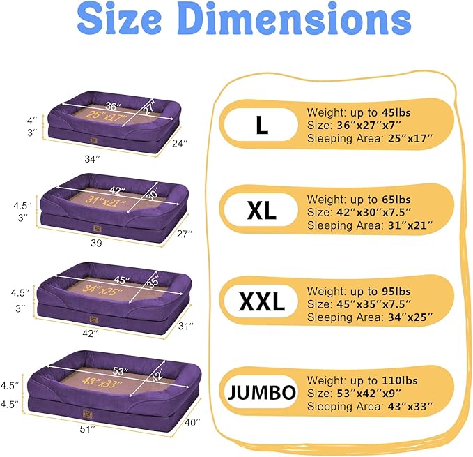 Washable Orthopedic Dog Bed for Medium Large Size Dogs with Removable Orthopedic Foam- Memory Foam Pet Couch Sofa Cover Waterproof Bolsters