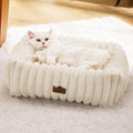 Bedsure ComfyFleece™ Cute Dog Bed for Small Dogs & Cats - Washable Furry Cat Beds, Rectangle Orthopedic Corduroy Fleece Puppy Beds with Removable Zipper Cover, 20x19x6inches, Cream