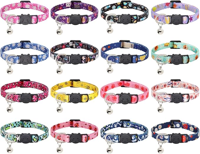2 Pack Cat Collar Breakaway with Bells, Safety Buckle Kitten Collars for Boy and Girl Cats, Purple + Black Cat