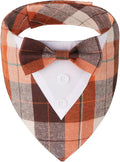 ADOGGYGO Fall Dog Tuxedo Bandana, Orange Plaid Pet Fall Collar with Bowtie, Adjustable Halloween Thanksgiving Costume for Medium Dogs (M)