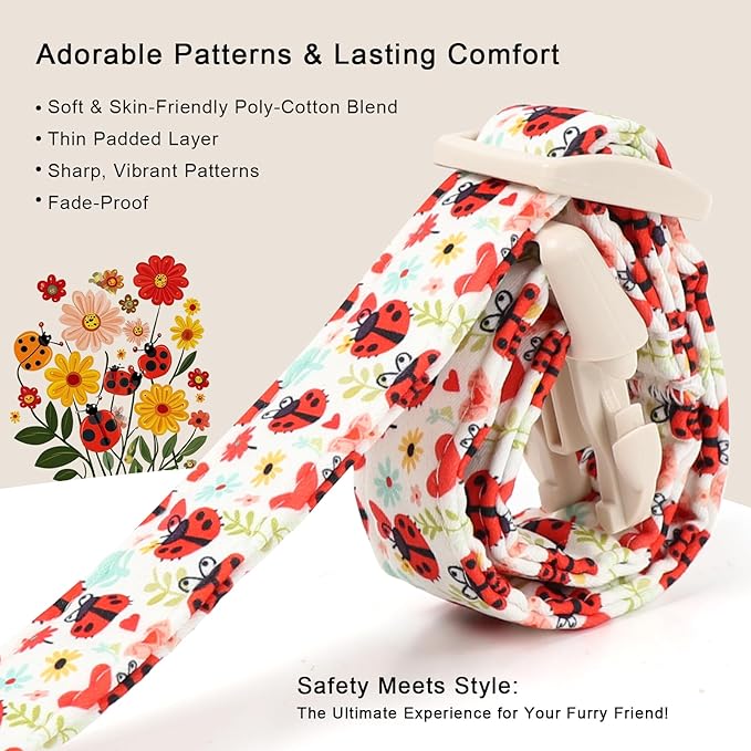 Ladybug Dog Collar for Small Dogs - Cute Spring/Summer Dog Collar, Lightweight Adjustable Cartoon Love Bug Garden Mom Dogs Collars with Quick Release Buckle XS