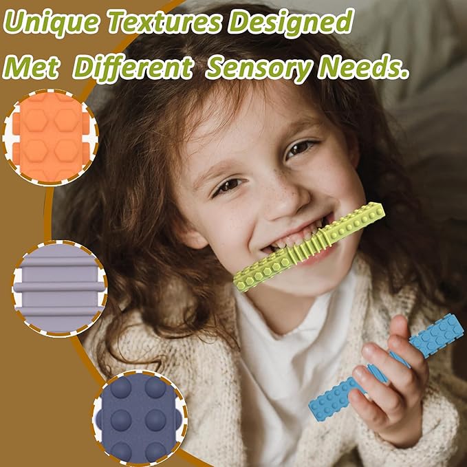 Xtra Tough Sensory Chew Toys for Autistic, 5 Pack Chew Toys for Aggressive Chewers Kids with ADHD, Autism, SPD, Silicone Chew Sticks Oral Motor Stimulation for Kids Sensory with Special Needs
