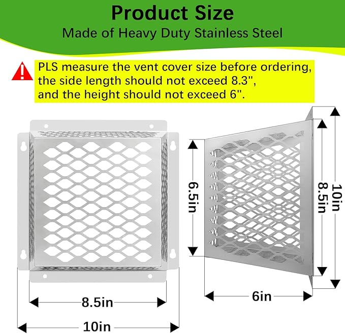 Dryer Exhaust Guard Vent Cover,Dryer Vent Bird Guard for Most 5" to 6" Exhaust Fan Cover, 8.5"Lx8.5"Wx6"H Stainless Steel Ventilation Bird Cage for Bathroom Exhaust Ventilation Fan