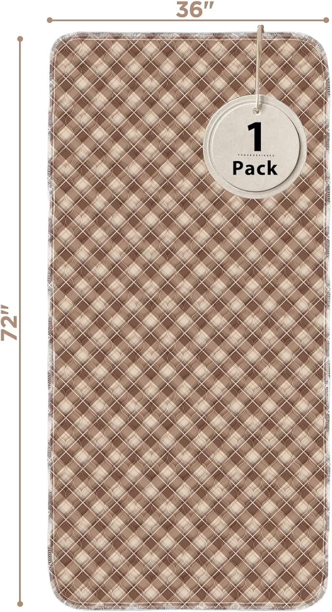 Non-Slip Bed Pads for Incontinence Washable (36" x 72"|1 Pack), Brown Grid, Waterproof Bed Pads, Bed Wetting Pads for Bed, Sofa, Floor, Resuable Underpads for Adults, Seniors, Pet