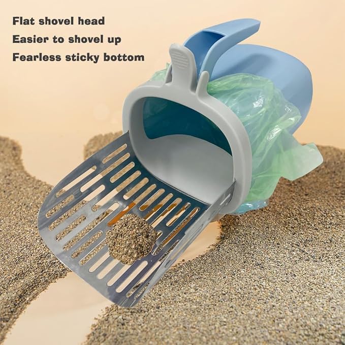 Cat Litter Scoop, Large Capacity Mess-Free Cat Litter Scooper with 10 Rolls/300 Count Refill Bags, Spill-Proof Kitty Box Sifter, Bin Doubles as Scoop Holder
