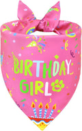 Dog Birthday Bandana Girl for Medium Large Dogs, Reversible 2 Patterns in 1, Pink Confetti Scarf, Happy Birthday Party Outfit Puppy Gift (14-18" Neck)