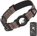 Joytale Airtag Dog Collar, Reflective Pet Collar with Waterproof AirTag Holder, Dual D-Rings, Soft Padded Adjustable for Extra Large Dogs, Brown, XL