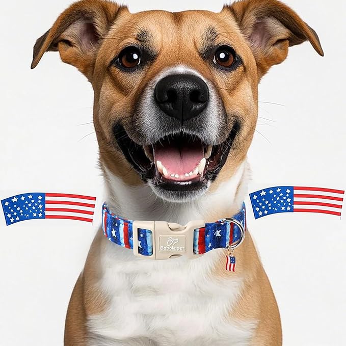 4th of July Dog Collar, Stars & Stripes Patriotic Dog Collars for Medium Dogs, Adjustable Lightweight Quick-Release Buckle Collar for Boy&Girl Dogs M
