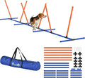 PawHut Adjustable Dog Agility Training Equipment, Dog Agility Course Backyard Set with Weaves Poles, Carry Bag and Ground Stakes for Pet Park Games Exercise