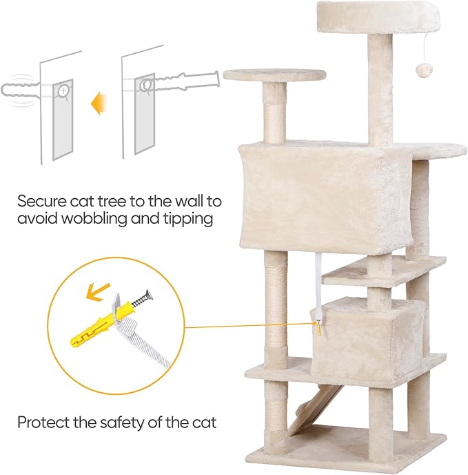 Nova Microdermabrasion 54 in Cat Tree Tower for Indoor Cats Multi-Level Cat Condo Cat Bed Furniture with Scratching Post Kittens Activity Center