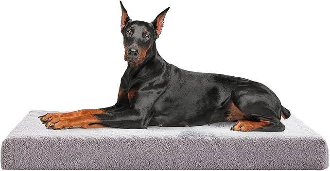 Extra Large Dog Bed, Cooling Dog Beds for Large Size, Washable Orthopedic Pet Mat for Crate with Joint Relief Memory Foam, Waterproof Liner and Plush Cover (50’’x 34’’)