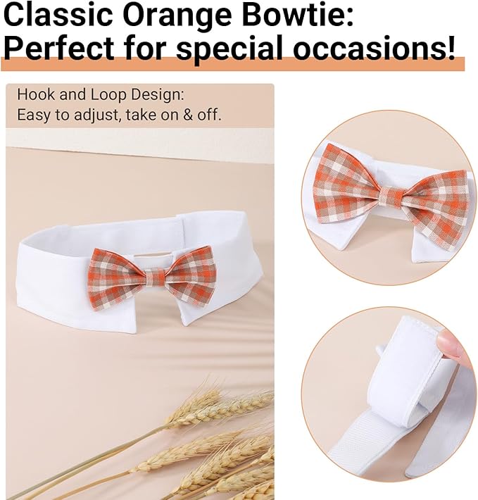 Segarty Dog Tuxedo Collar for Neck Girth 16.5-21.2in, Bow Tie Collar Black Bowtie with Handcrafted Adjustable White Collar Formal Pet Cats Neckties for Medium Large Boy Dog Wedding Grooming Birthday