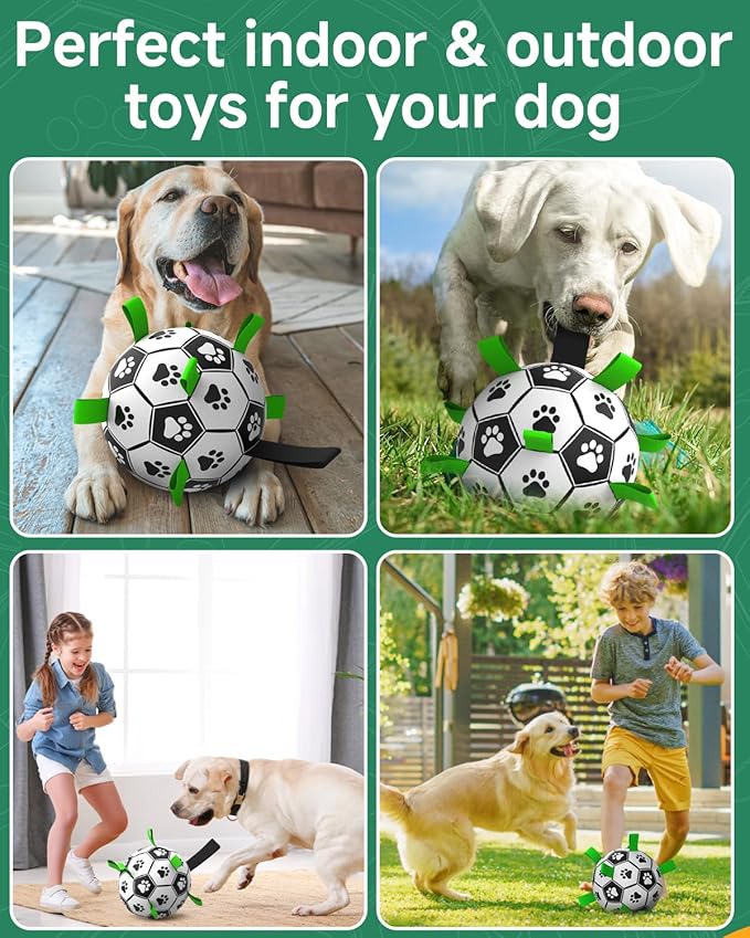 QDAN 10 Inch Gaint Dog Soccer Ball with Straps, Durable Big Dogs Balls, Outdoor Large Dog Toys, Herding Balls for Dogs, FloatingToy, Birthday Gifts (10 Inch)