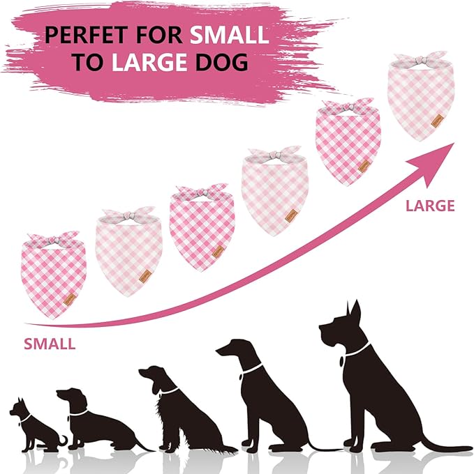2Pcs Pink Plaid Dog Bandanas Valentine's Triangle Pet Scarf Adjustable Puppy Neckerchief Dog Bib for Medium Large Cat Costume Accessories