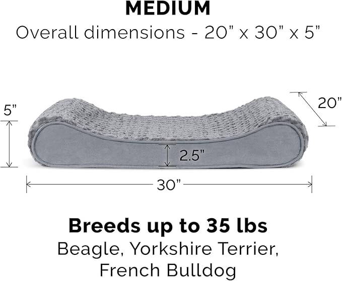 Furhaven Replacement Dog Bed Cover Ultra Plush Faux Fur & Suede Contour Luxe Lounger, Machine Washable - Gray, Medium