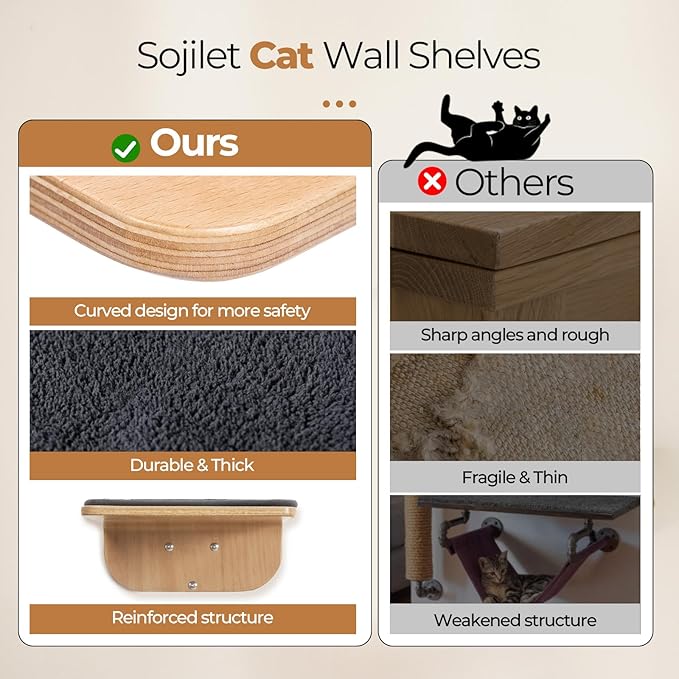 Cat Wall Shelves for Cat Wall Steps, Perch, Ladder, Wooden Floating Modern Mounted Space Saving Furniture with Scratching Cushion Removal Cover for Climbing, Jumping and Sleeping(Steps of 4)