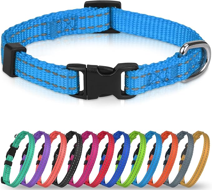 Joytale Small Dog Collar, Reflective and Adjustable Nylon Collar with Quick-Release Buckle, Lightweight No-Choke Design for Puppy and Extra Small Dogs, Sky Blue, XS