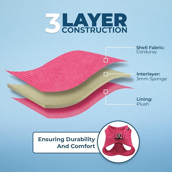 Best Pet Supplies - All Weather Plush, Reflective, No Pull Harness for Small, Medium Dogs, Cats - Secure with Hook & Loop Fastener, Buckle, Double D-Rings - Fuchsia Corduroy, XL