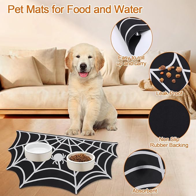 Halloween Pet Mat for Food and Water, Pet Feeding Mat for Dog Cat Bowl Absorbent Anti-Stain Non-Slip Quick Dry Easy Clean Floor Placemat, Pets Accessories Indoor (12 * 20 in)