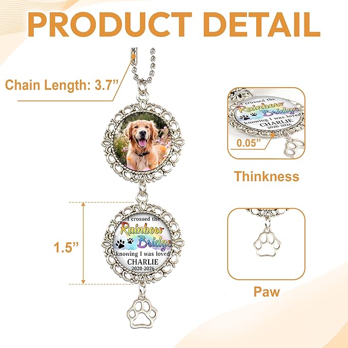 Hyturtle Personalized Pet Memorial Car Hanging Ornament - Custom Photo Pet Memorial Gifts Rearview Mirror Hanging Accessories - Loss of Dog Sympathy Gift - Pet Memorial Gifts for Loss of Dog