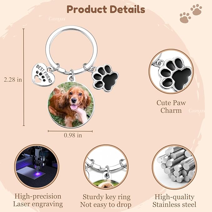 Custom Pet Keychain with Picture Personalized Dog Photo Keychain Pet Lover Gift