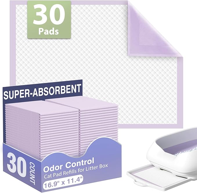 IMMCUTE Multi-Cat Litter Pads 16.9" X 11.4", 30 Ct, Odor Control, Thickened Leak-Proof Pee Pads for Breeze System, Super Absorbent Up to 2L, Disposable Cat Pads Refills, Unscented