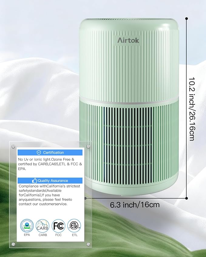 2 Pack Air Purifier for Home Bedroom with H13 True HEPA Filter for Smoke, Smokers, Dust, Odors, Pollen, Pet Dander | Quiet 99.9% Removal to 0.1 Microns | Green Available for California