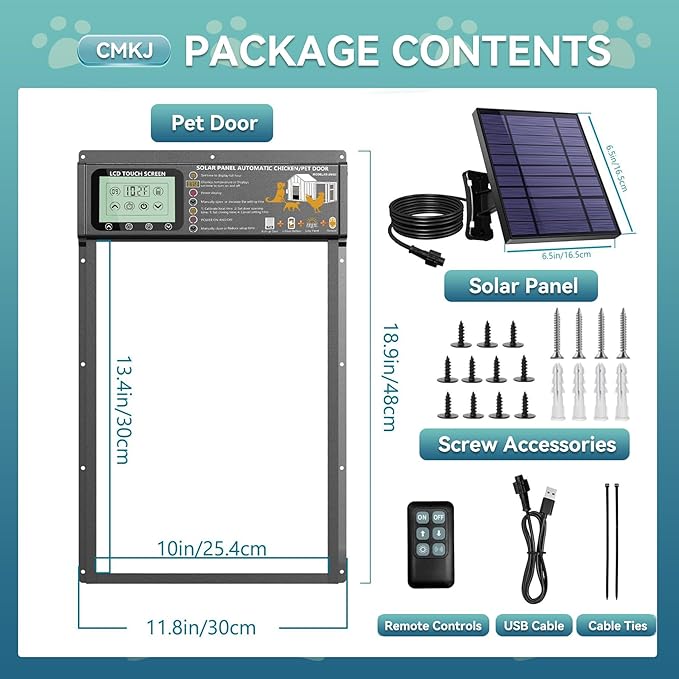 Large Size Automatic Dog Door Cat Door Solar - Powered Doggy Door Opener, Timer Modes for Safe and Convenient Dog/Cat Keeping with Radar Mode, Remote Control, Inner Door Dimensions 10" L×13.4" H